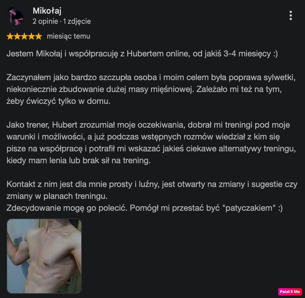 Oryginalna opinia Mikołaja w Google